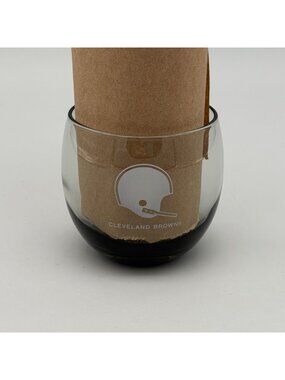 NFL Cleveland Browns Tumbler Glass Smoked Glass Round Rocks Cup 1970's Bar 12oz.